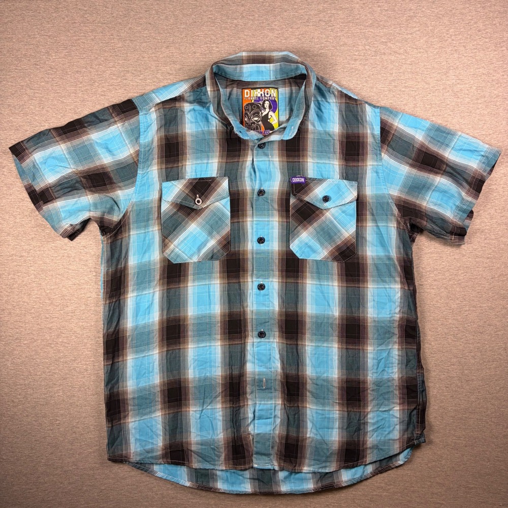 Dixxon Flannel Co Shirt Mens 2X Blue The Maui Bamboo Blend Plaid Short Sleeve